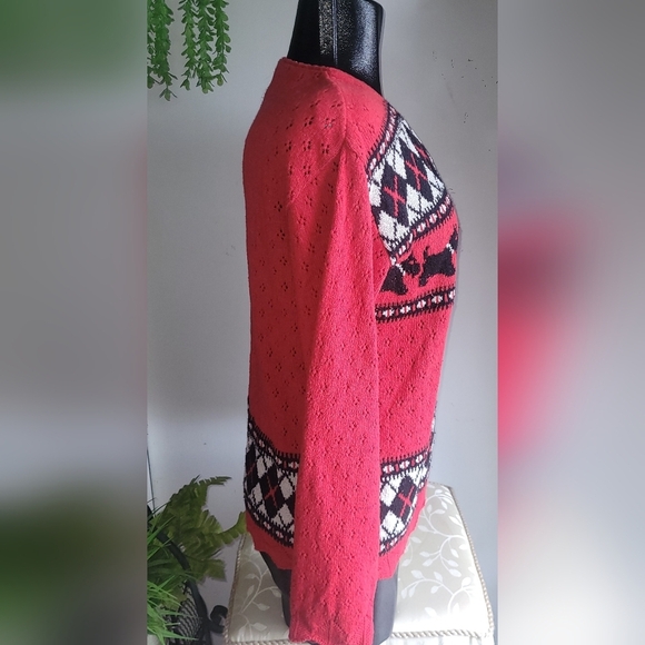 Northern Traditions Red and Black Argyle & Dog Knit Sweater S - Picture 6 of 9